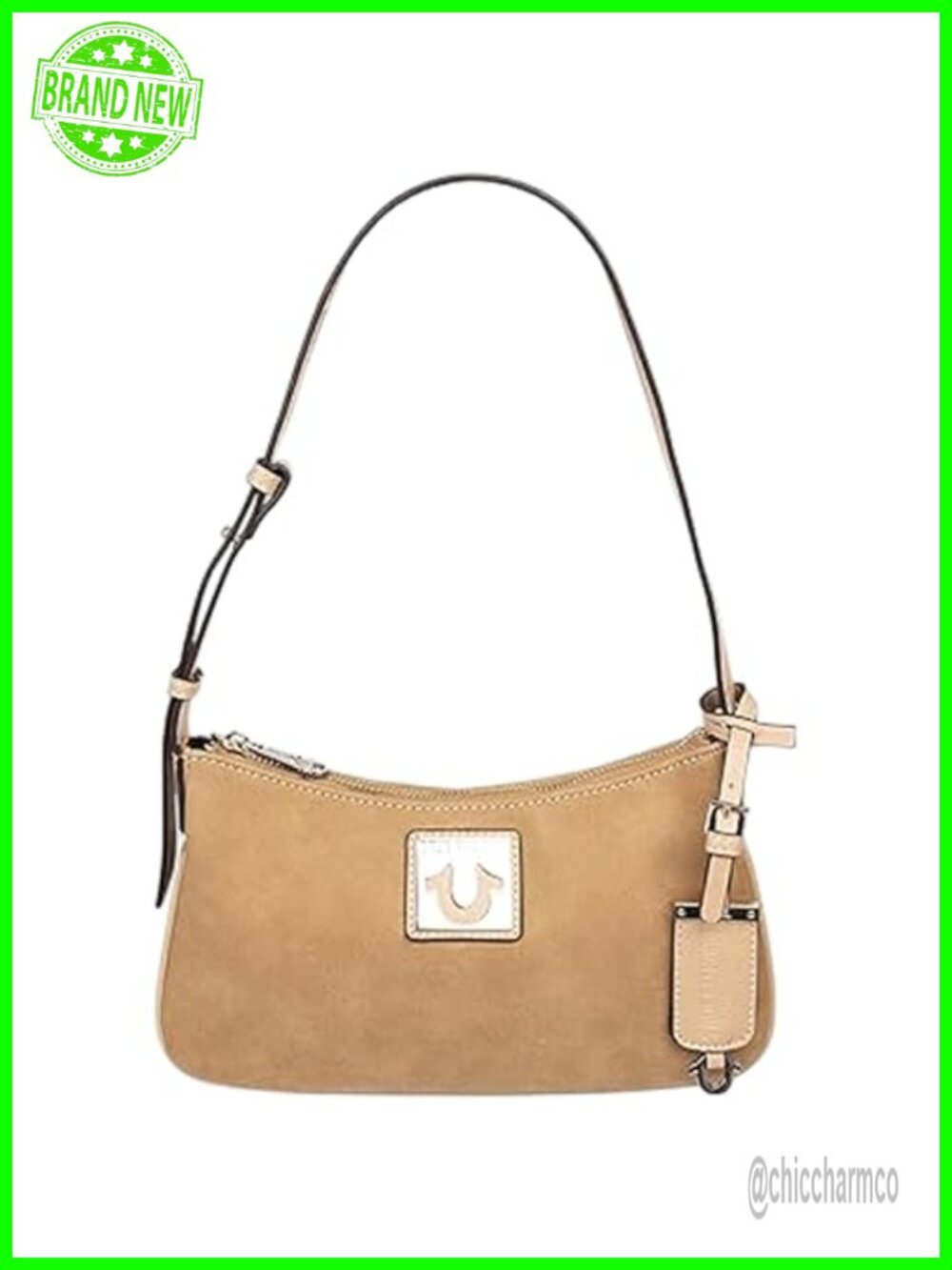 Suede Shoulder Bag with Adjustable Strap and Gold Hardware
